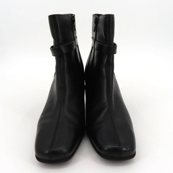 Nine & Co Women 8 M PHILLIPE Black Leather Ankle Boots Bootie Silver Block Heels - Picture 2 of 11